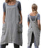 ZQFFB Women's Pinafore Cross Back Apron with Pockets, Japanese Smock for Cooking, Gardening, Baking