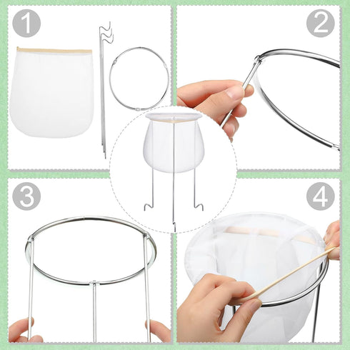 2 Pack White and Silver Jelly Strainer Stand with Bag Reusable Jelly Filter Bags for Straining Stainless Steel Sieve