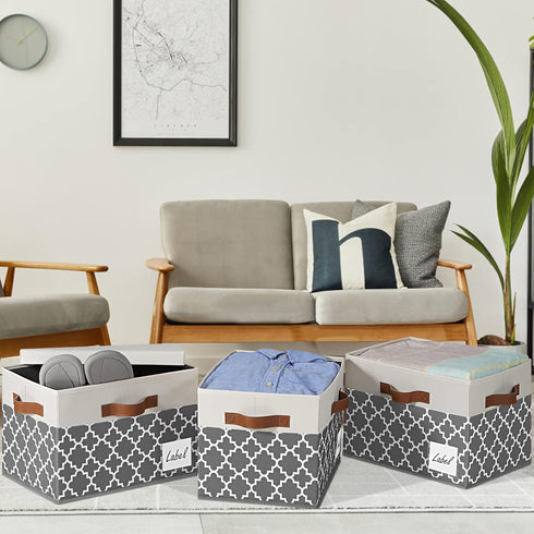 GhvyenntteS Large Storage Bins with Lids, 3-Pack Foldable Fabric Boxes, Sturdy Baskets with Label Window