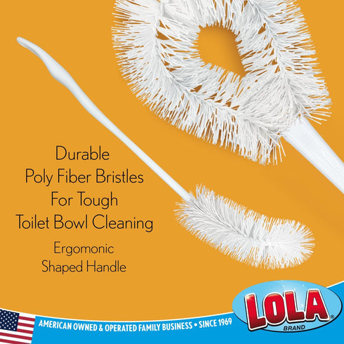 4 Pack, LOLA Toilet Bowl Brush w/Curved Head, Coated Wire, Durable Poly Bristles, Reaches Under Toilet Bowl Rim
