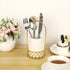 JUXYES Ceramic Silverware Holder for Tabletop, White Cutlery Holder with Golden Metal Bracket for Kitchen