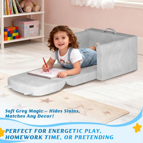 ORWIPO Cozy Kids Sofa Bed with Removable Washable Cover & Backrest Foldable Toddler Chair, Crystal Velvet Furniture