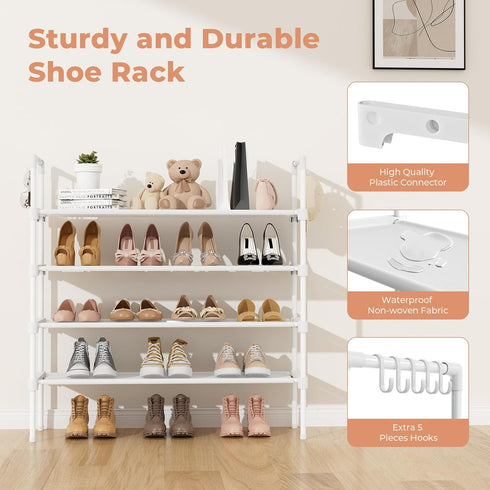 4 Closet 5 LANTEFUL Tier Shoe Rack for Shoe Organizer with Hooks, Long Shoe Shelf Storage for Shoe and Boot Stackable