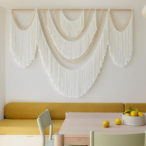 Flber 57" 41" Large Macrame Wall Hanging Boho Yarn Art Garland with Tassels and Beads, Handmade Rope Decor for Nursery