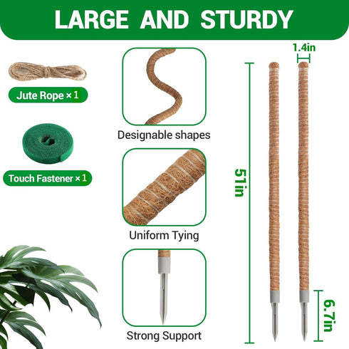 Qimshemi 51-Inch (1 Pack) Moss Pole Monstera Plant Support & Stakes for Climbing Plants, Bendable Moss Poles Kit