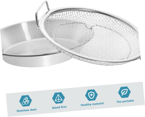 Mesh Drain Pan Set - Barbeque Grill Plate and Vegetable Drainer for Smokeless Roasting and Steaming