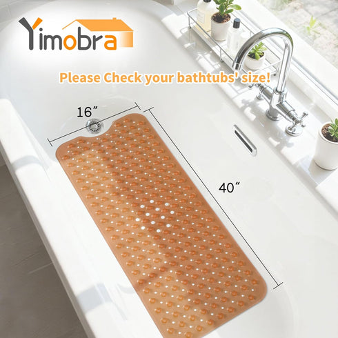 40 16 Inch, Yimobra Non Slip Bathtub Mat x Extra Long Shower Mat with Drain Holes, Machine Washable Baby Bath Mats