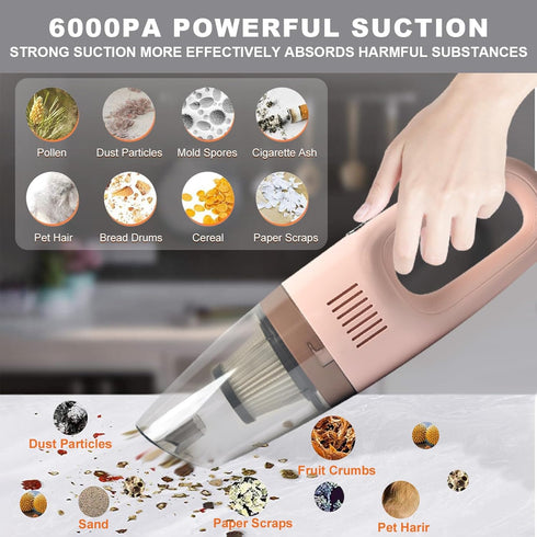 Portable Handheld Vacuum Cleaner Cordless, Lightweight Stylish Hand Vacuum for Dirt, Home Pet Hair, Car Interior
