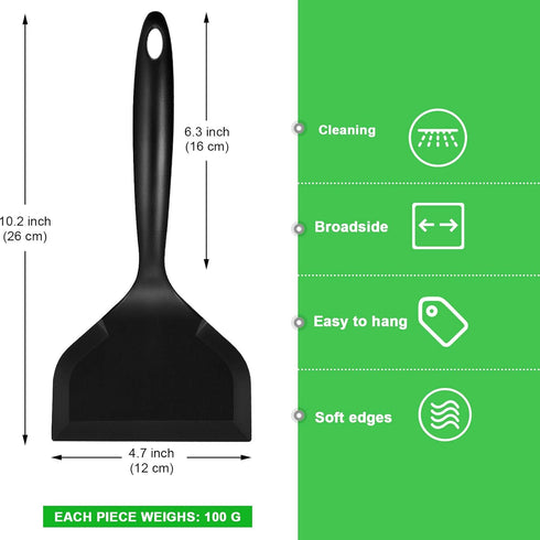 Shappy 2 Pcs Wide Silicone Spatula, Nonstick Fried Shovel Turner for Cookware, Egg Cookie Omelette (Black, Red)