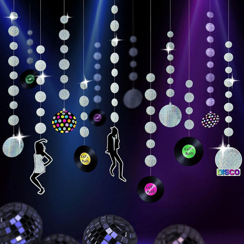 12pcs Cheerland Holographic Disc Banner Retro Rock and Roll Dance Hanging Ball Backdrop Decoration for Birthday Wedding