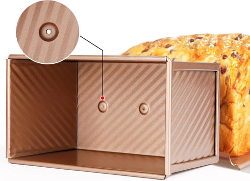 Beasea Carbon Steel Pullman Loaf Pan with Lid, Non-Stick Bakeware for Baking Bread, Gold Toast Box Mold