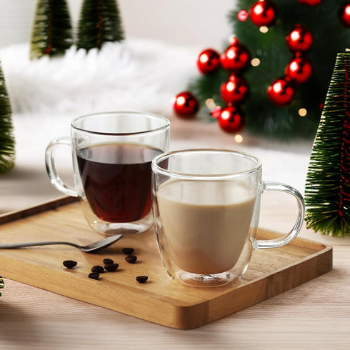 17oz,Double Beverages,Set 4 CNGLASS Large Glass Coffee Mugs Walled Insulated Clear Coffee Cups with Handle,Clear