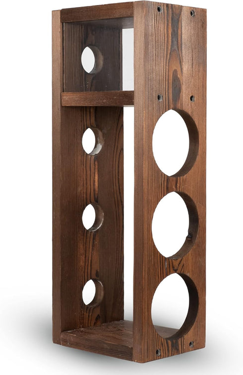 Rustic State Sonoma Countertop Wood Vertical Wine Rack, Freestanding Tabletop Holder for 3 Bottles, Burnt Brown