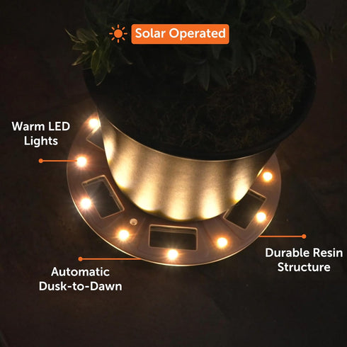 15" (78i50265) Gama Sonic Illuminated Plant Stand for Outdoor, Solar Power, White Base for Exterior Potted Plants