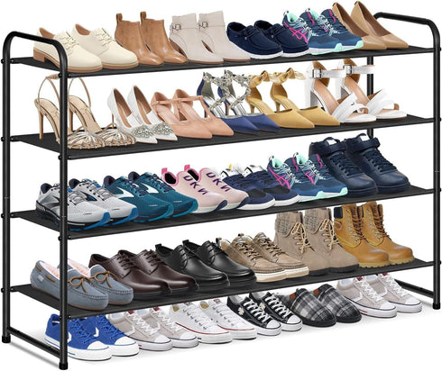 KIMBORA 4 Tier Long Shoe Rack for Closet Floor, Wide Shoe Shelf