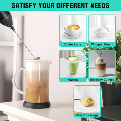HAUSHOF Powerful Rechargeable Milk Frother, Handheld USB Type-C Electric Foam Maker for Coffee