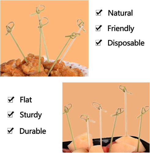 300PCS 4 Inch Bamboo Cocktail Picks, Knot Picks, Skewers, Toothpicks for Appetizers & Events