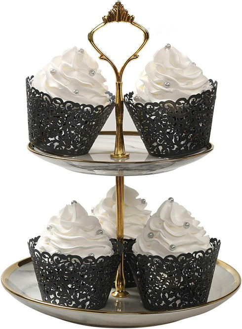 KPOSIYA 120 Pack Artistic Cupcake Wrappers, Black Laser Cut Cake Paper Cups for Wedding Baby Shower Birthday Decoration
