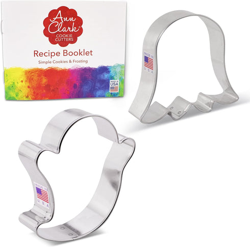 Halloween Ghost Cookie Cutters 2-Pc Set Made in USA by Ann Clark, 3", 3.5"