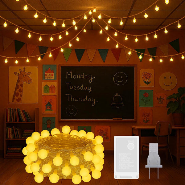 PJT 100 LED Hanging String Lights for Classroom 33ft Plug in Fairy Lights