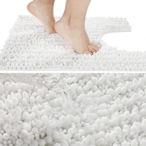 Yimobra Luxury Shaggy U-Shaped Toilet Rug, 24.4 Inches, Soft Non-Slip Bath Carpet, Quick Drying White