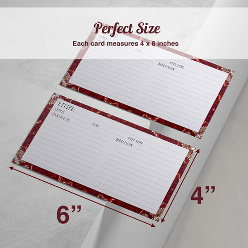 Ring Binder Depot Recipe Cards Lined with Maroon and White Design 4 x 6 Inch on Premium Thick Card Stock (Pack of 50)
