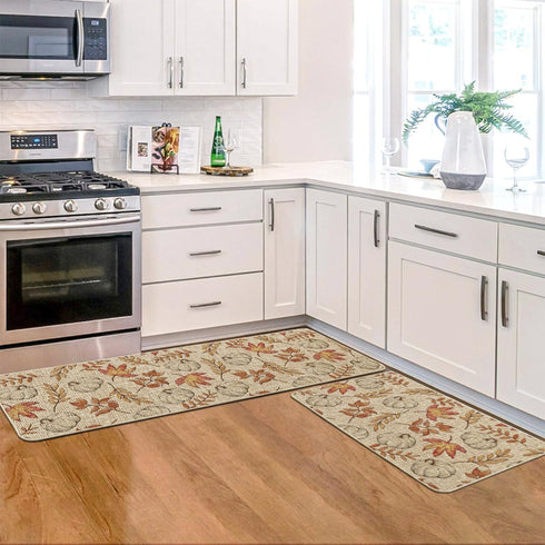 Artoid Mode Pumpkins Fall Kitchen Mats Set of 2, Autumn Maple Leaves Home Decor Low-Profile Rugs for Floor
