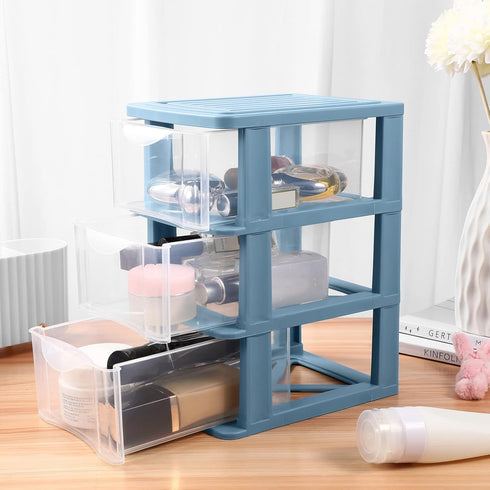Zerodeko 3 Drawers Plastic Organizer Storage, Plastic Storage Bins with Drawers for Arts and Crafts, Clear 3-Drawer Desktop Storage Unit, Frame with Clear Drawers by Zerodeko