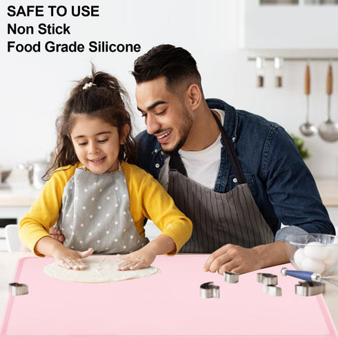 Pink Baking Mat - Reusable Multipurpose Kid Placemat, Silicone Heat Resistant Kitchen Countertop Dough Pad 23.6'' x