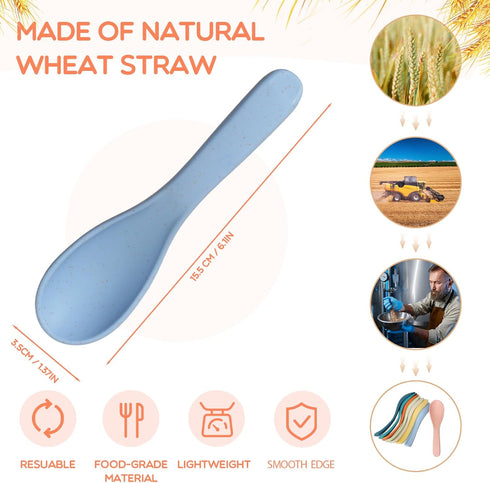 16 Pcs Wheat Straw Spoon set Unbreakable Soup Spoons 6 Inches Ramen Spoons Portable Small Spoons Cereal Spoons for Kid and Adult (8 colors)