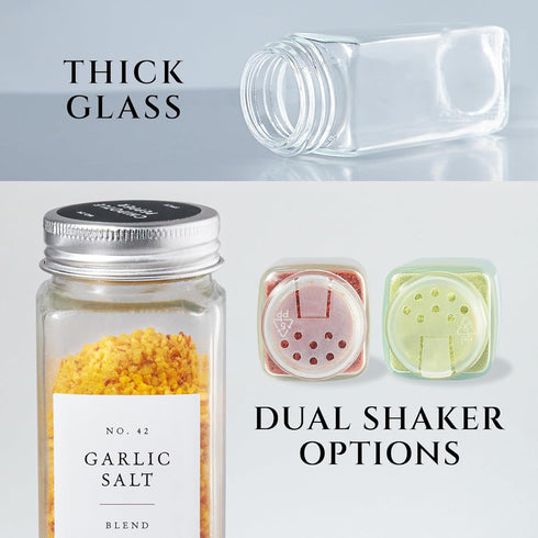 24 Pack Set, 4oz FINESSY Glass Spice Jars with Labels with Metal Lids and Shakers Small Empty Air Tight Spice