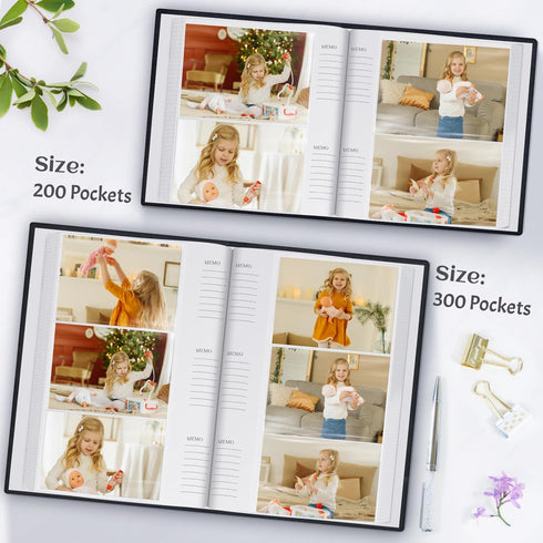 Photo Album 4x6 for 300 Photos with Writing Space, Leather Cover with Display Window, Wedding Gift