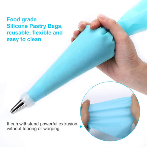 34Pcs Piping Bags and Tips Set - Bake Cake Decorating Kit with 24 Stainless Steel Tips and Reusable Silicone Bags
