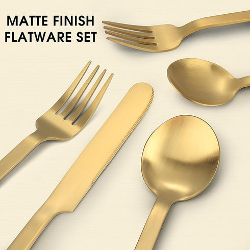 LAZAHOME 20-Piece Gold Silverware Set for 4, Stainless Steel Flatware Cutlery Set, Matte Finished, Dishwasher Safe