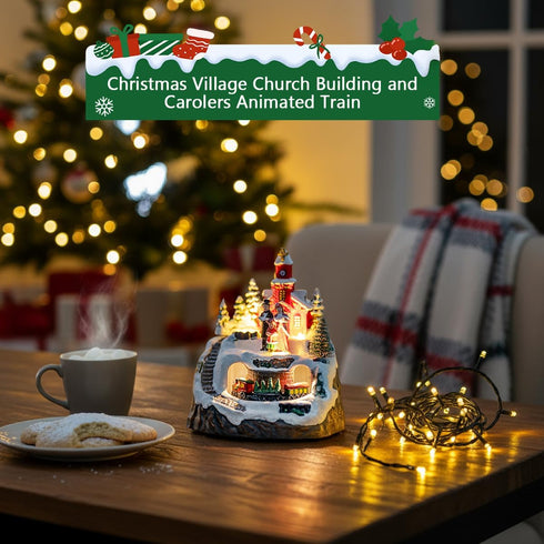 Animated Musical Christmas Village Choir Figurines Christmas Collectibles Statues Church Building & Carolers