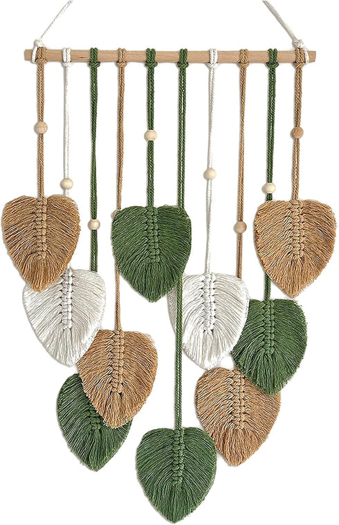 TUDRUKU 15.7x36 Inch Macrame Wall Hanging Nursery Decor Leaves Woven Tapestry Feather