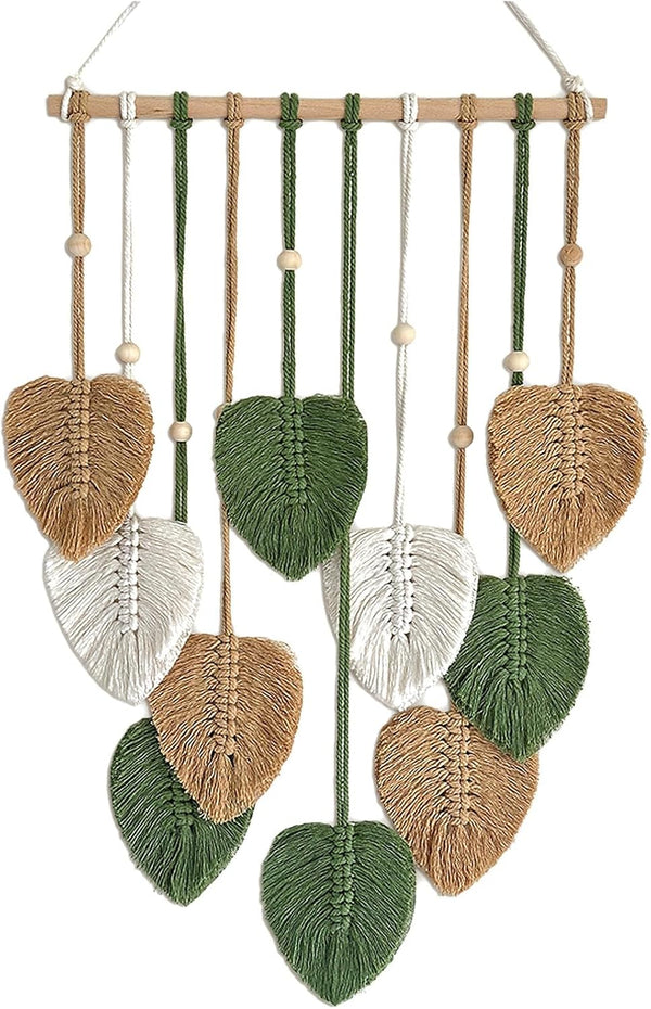 TUDRUKU 15.7x36 Inch Macrame Wall Hanging Nursery Decor Leaves Woven Tapestry Feather