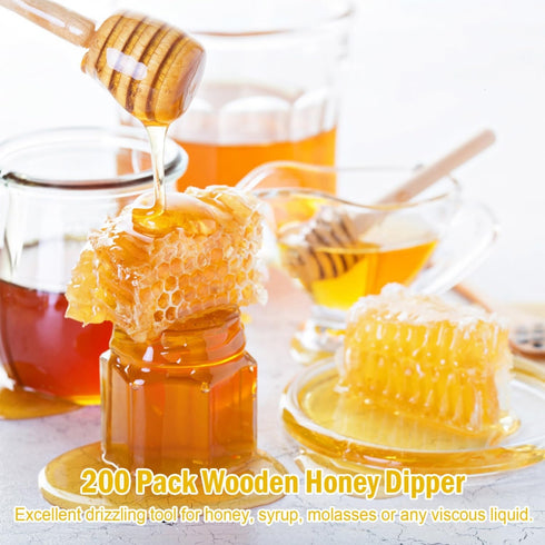 WEFOO 200 3 Inch PCS Wooden Honey Dipper Sticks, Honey Sticks Mini Honeycomb Sticks, Mini Honey Dipper Honey Stirrers
