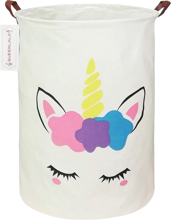 QUEENLALA Large Storage Basket, Collapsible Round Hamper for Boys and Girls, Golden Unicorn