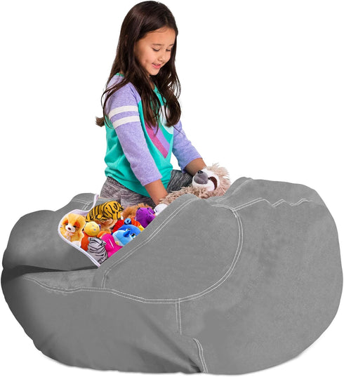 Posh Stuffable Kids Stuffed Animal Storage Bean Bag Chair Cover, X-Large 48", Solid Gray