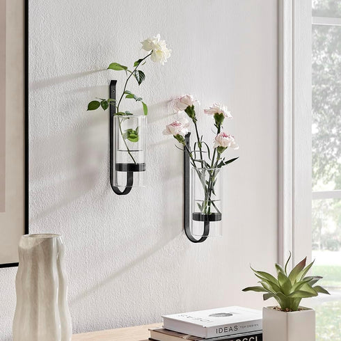 Set 2 of Hanging Glass Vases with Metal Stand - Stylish Plant Holder