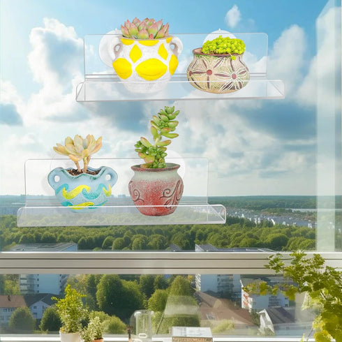 2 Pack 9 Inch Window Plant Shelves, Acrylic Suction Cup Shelf, Window Sill Extender for Indoor Succulents, Herb