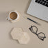 YONGHEE Set 6 Travertine Coasters of with Holder, Hexagonal Rustic Farmhouse Beige Marble Drink Coasters for Coffee