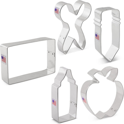 Ann Clark Cookie Cutters Back to School and Teacher Appreciation, 5-Pc. Set Made in USA, Apple, Pencil, Crayon,