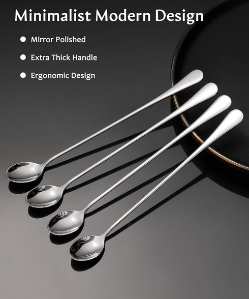 9.5-Inch Set 4 Lovingly Yours Long Handle Iced Tea Spoon, Coffee Spoons, Ice Cream Spoons, Stainless Steel Cocktail
