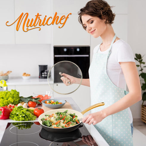 NutriChef 8” Small Fry Pan - Professional Nonstick Frying Pan with Ceramic Coating, Golden Titanium Handle, Easy to