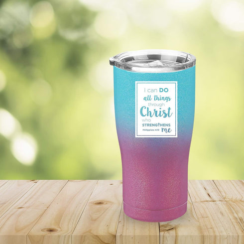 Philippians 4:13 Tumbler, Stainless Steel Insulated Cup - Christian Gifts for Women (20 Oz, Purple Teal)