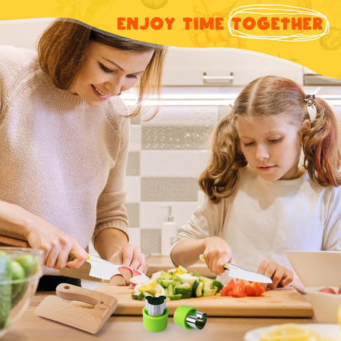 Kids Safe Knife Set for Toddlers, Real Cooking Tools with Gloves, Cutting Board & Crinkle Cutters