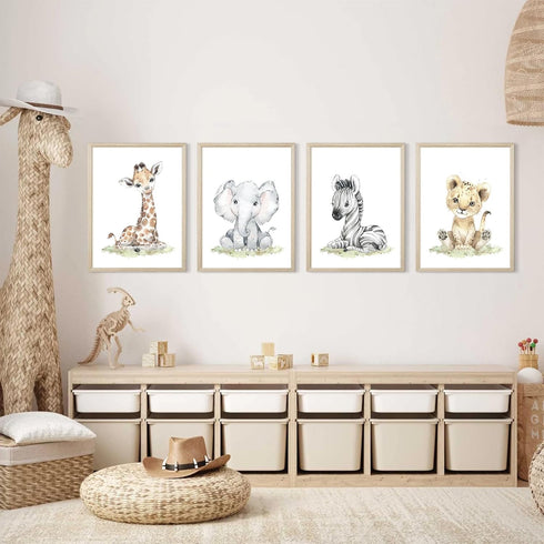 Baccone Set 4 8x10 Inch Safari Nursery Wall Art Decor Baby Animal Canvas Wall Art Woodland Nursery Wall Decor Kids