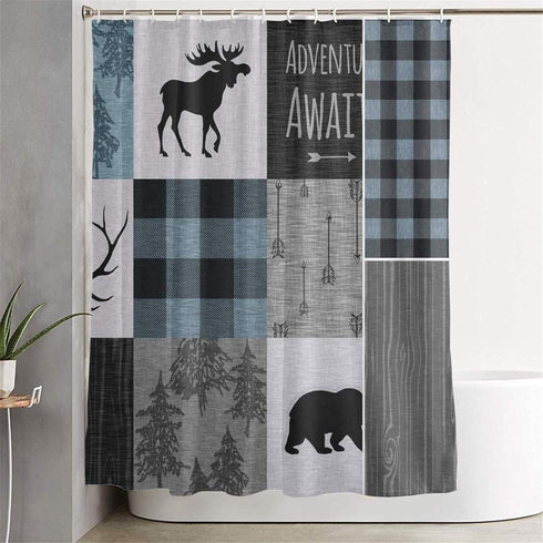 Rustic Shower Curtain Lodge Bear Moose Deer Quick Dry Bath Curtain, Machine Washable Bathroom Accessories (72x72 Inch)